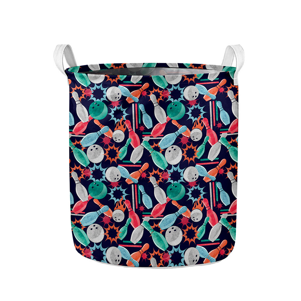Watercolor Bowling Theme Pattern Print Collapsible Laundry Basket