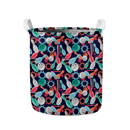 Watercolor Bowling Theme Pattern Print Collapsible Laundry Basket