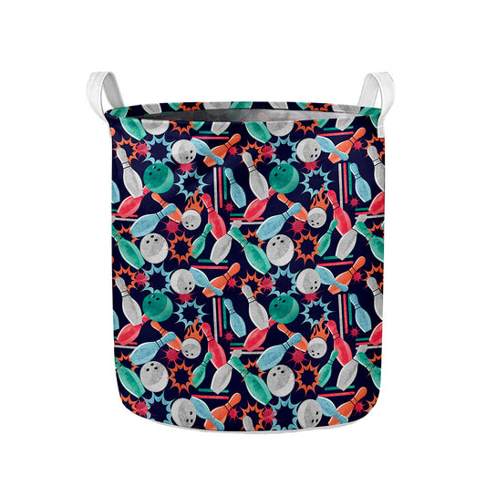 Watercolor Bowling Theme Pattern Print Collapsible Laundry Basket