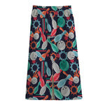 Watercolor Bowling Theme Pattern Print Cotton Front Slit Maxi Skirt