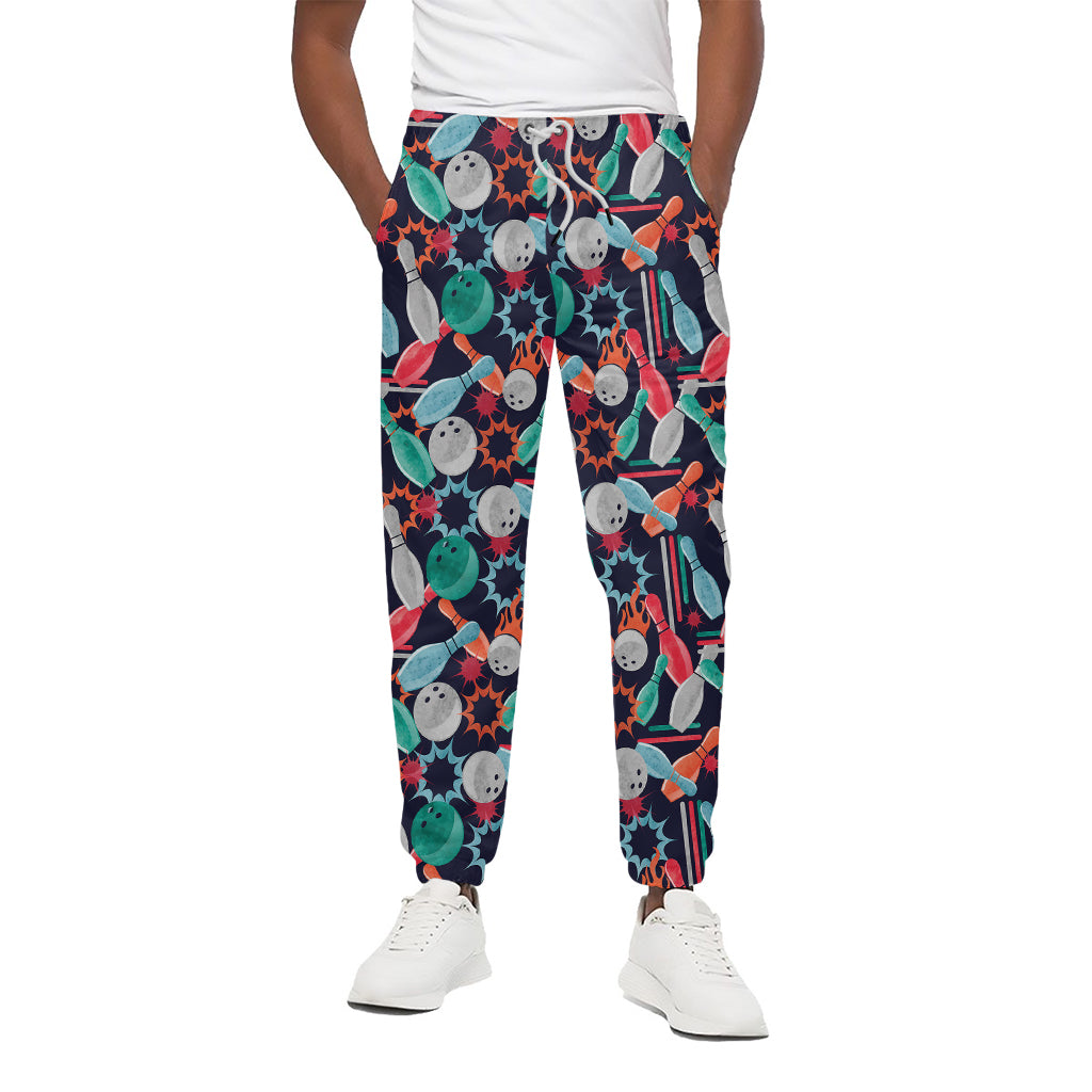 Watercolor Bowling Theme Pattern Print Cotton Pants