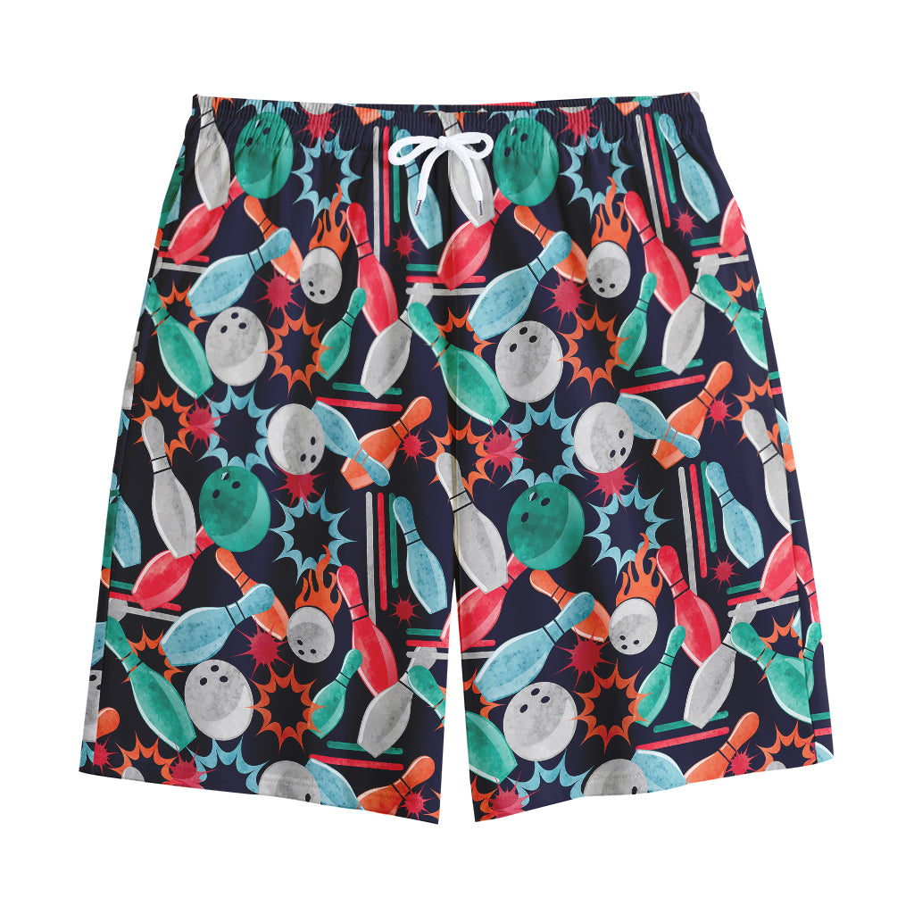 Watercolor Bowling Theme Pattern Print Cotton Shorts
