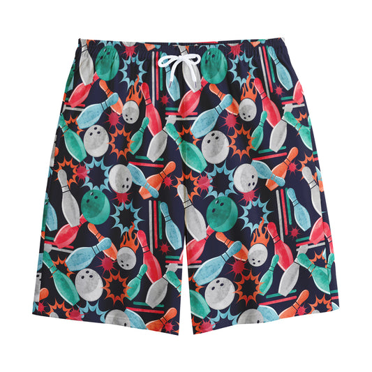 Watercolor Bowling Theme Pattern Print Cotton Shorts