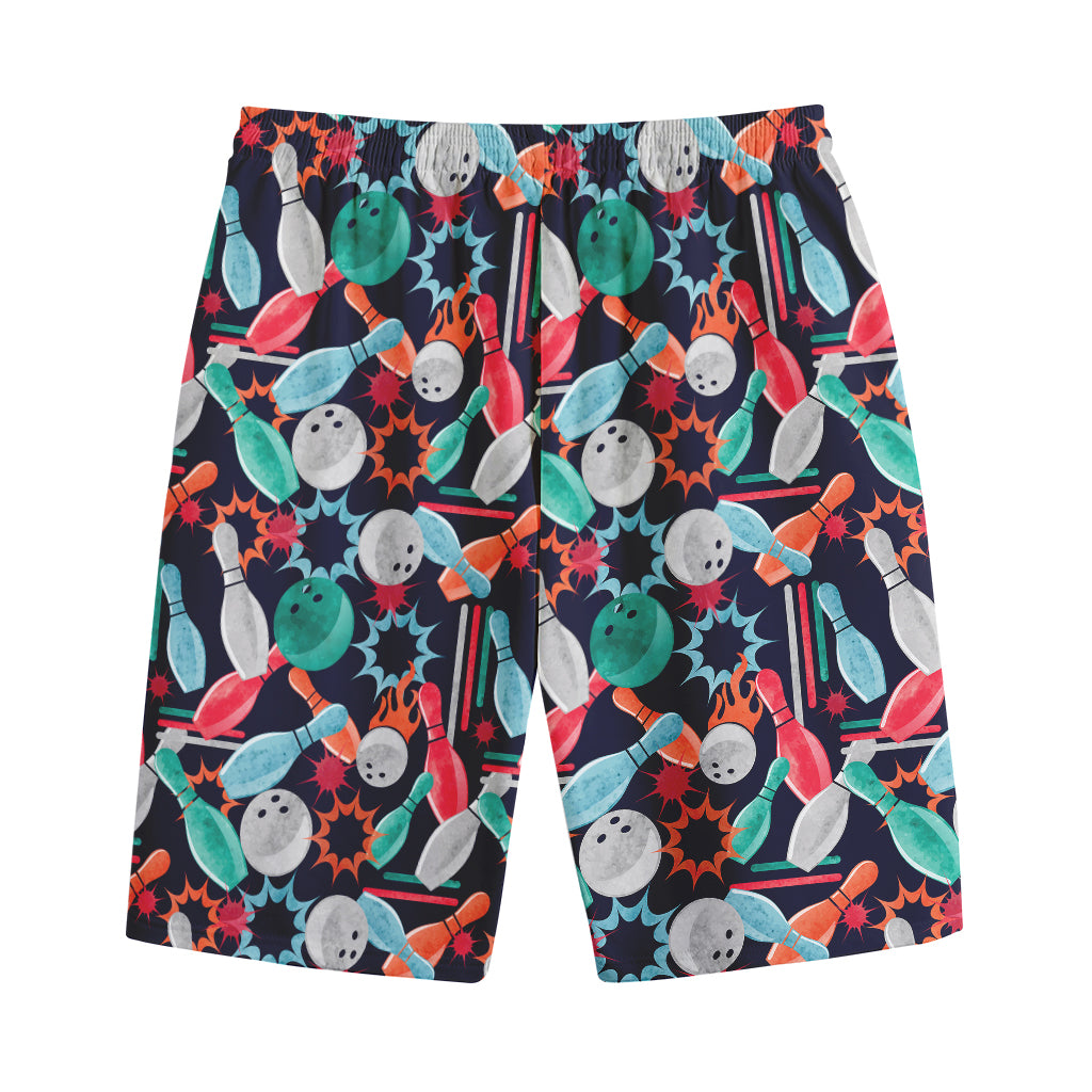 Watercolor Bowling Theme Pattern Print Cotton Shorts