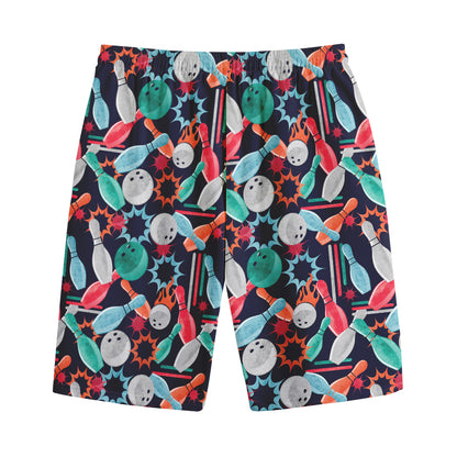 Watercolor Bowling Theme Pattern Print Cotton Shorts