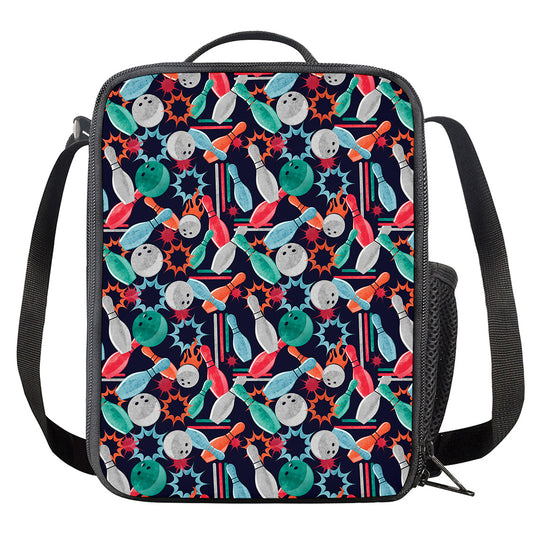 Watercolor Bowling Theme Pattern Print Crossbody Lunch Bag
