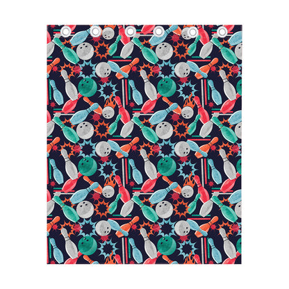 Watercolor Bowling Theme Pattern Print Curtain