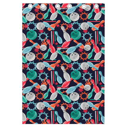 Watercolor Bowling Theme Pattern Print Curtain