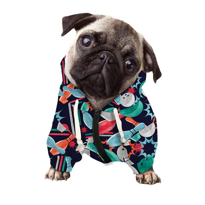 Watercolor Bowling Theme Pattern Print Dog Zip Up Hoodie