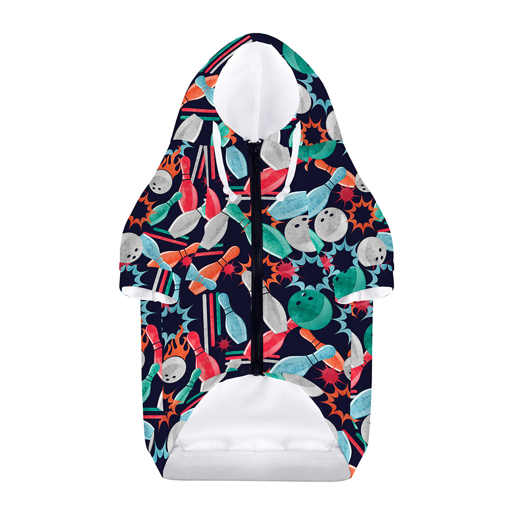 Watercolor Bowling Theme Pattern Print Dog Zip Up Hoodie