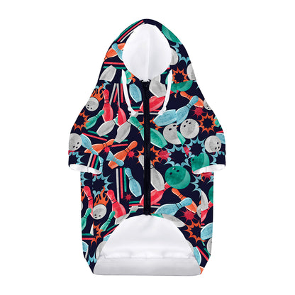 Watercolor Bowling Theme Pattern Print Dog Zip Up Hoodie