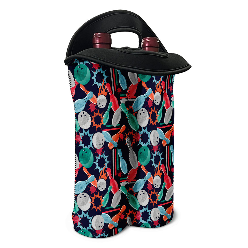 Watercolor Bowling Theme Pattern Print Double Neoprene Wine Tote