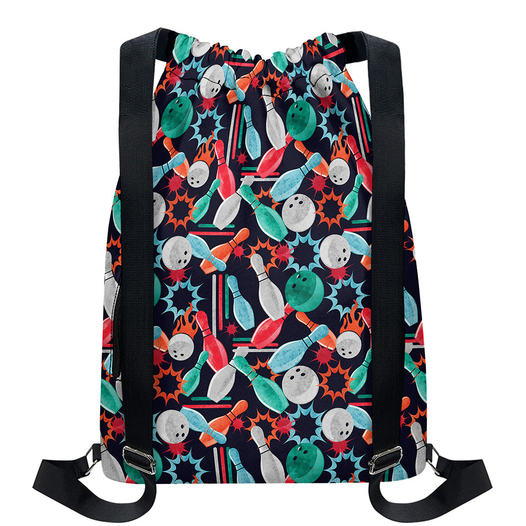 Watercolor Bowling Theme Pattern Print Drawstring Backpack