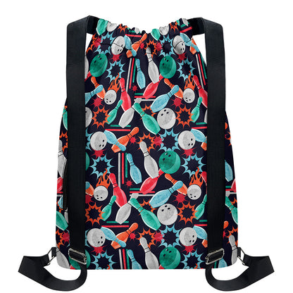 Watercolor Bowling Theme Pattern Print Drawstring Backpack