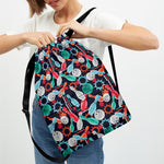 Watercolor Bowling Theme Pattern Print Drawstring Backpack