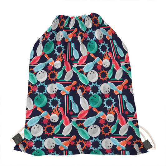Watercolor Bowling Theme Pattern Print Drawstring Bag