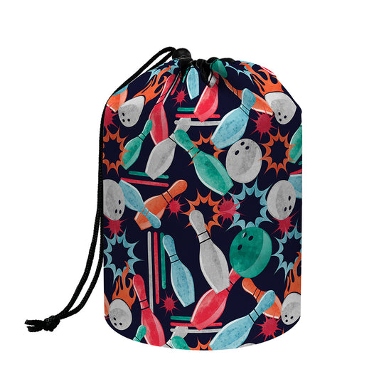 Watercolor Bowling Theme Pattern Print Drawstring Makeup Bag