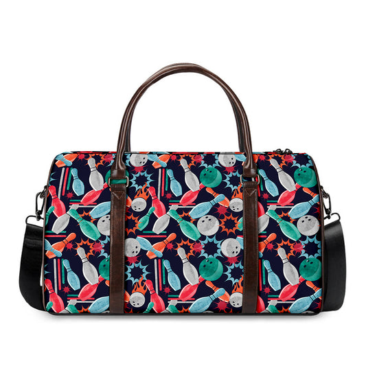 Watercolor Bowling Theme Pattern Print Duffle Bag