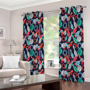 Watercolor Bowling Theme Pattern Print Extra Wide Grommet Curtains