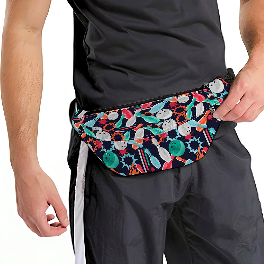 Watercolor Bowling Theme Pattern Print Fanny Pack