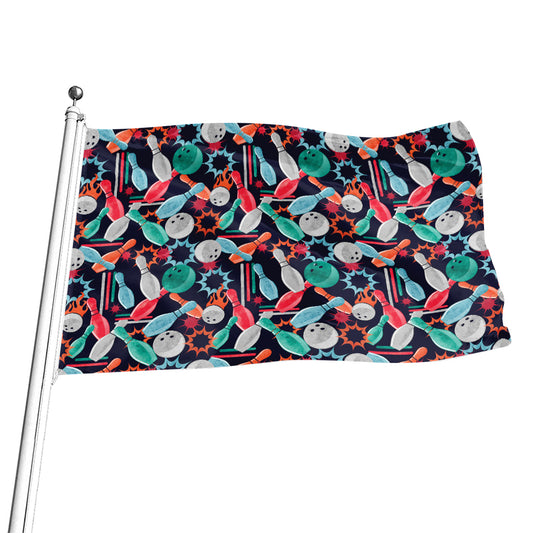 Watercolor Bowling Theme Pattern Print Flag