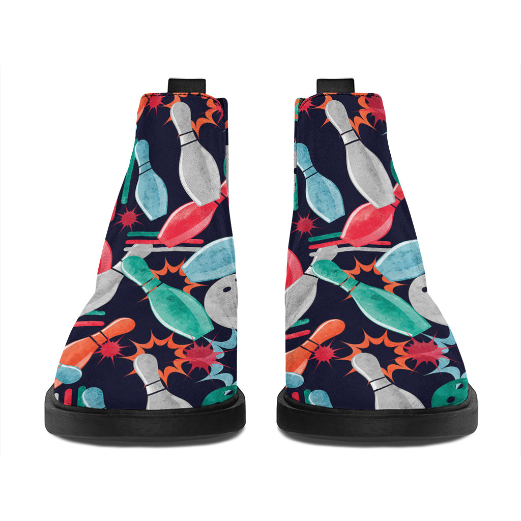 Watercolor Bowling Theme Pattern Print Flat Ankle Boots