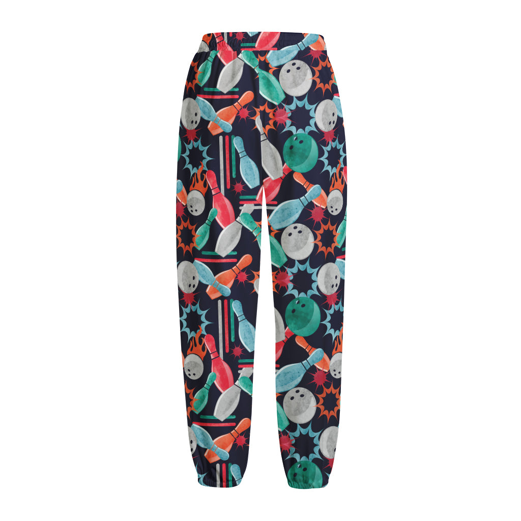 Watercolor Bowling Theme Pattern Print Fleece Lined Knit Pants