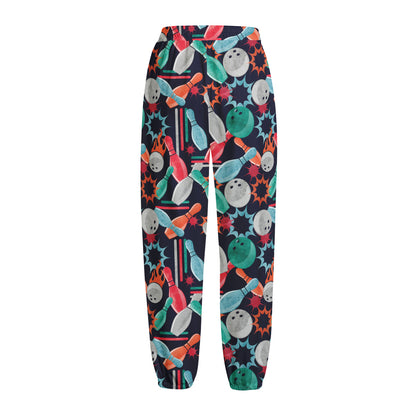 Watercolor Bowling Theme Pattern Print Fleece Lined Knit Pants