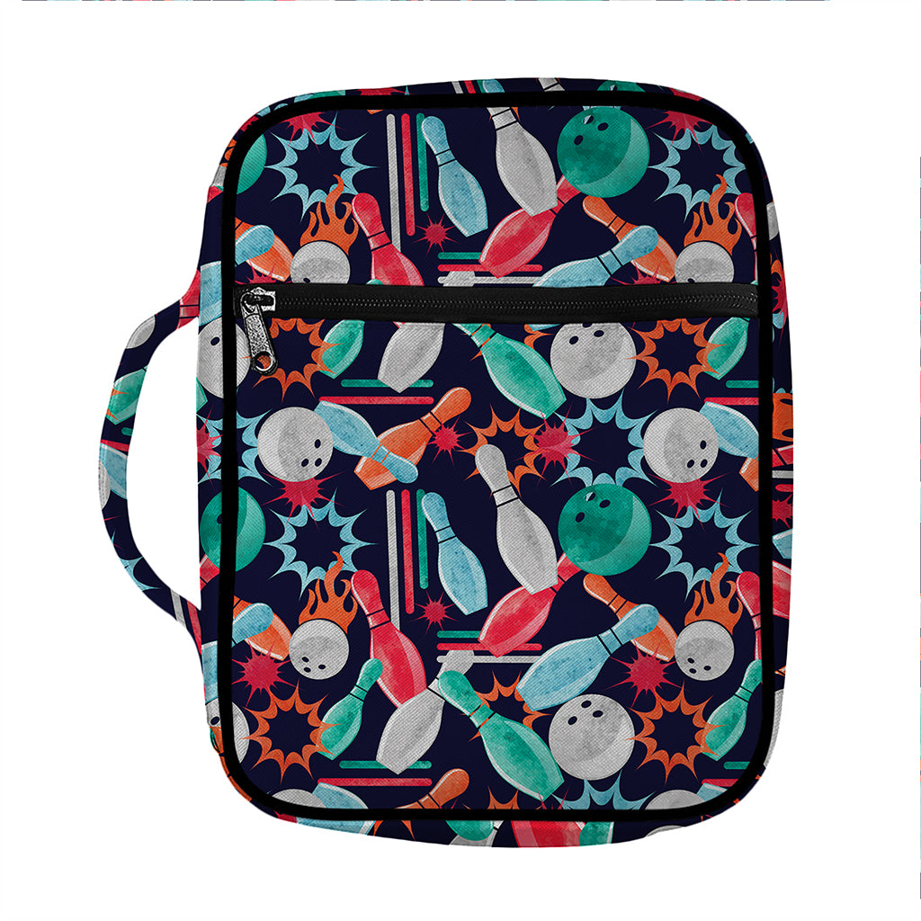 Watercolor Bowling Theme Pattern Print Front Pocket Bible Bag
