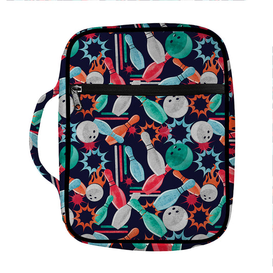 Watercolor Bowling Theme Pattern Print Front Pocket Bible Bag
