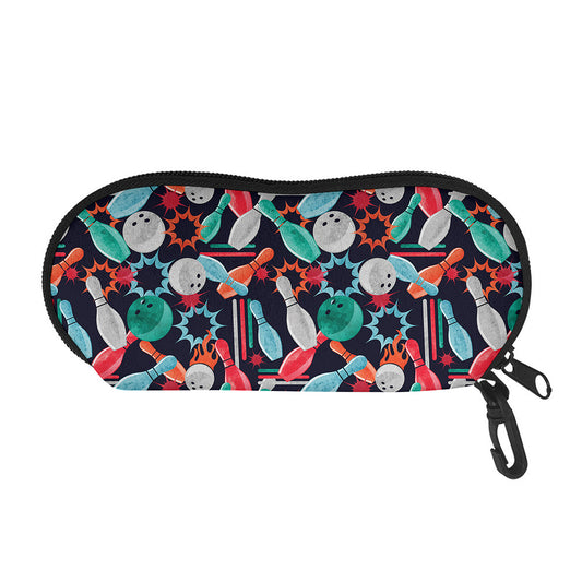 Watercolor Bowling Theme Pattern Print Glasses Case