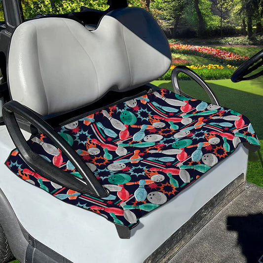 Watercolor Bowling Theme Pattern Print Golf Cart Seat Cover