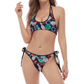 Watercolor Bowling Theme Pattern Print Halter Scoop Tie Side Bikini