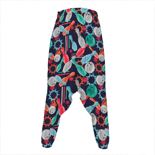 Watercolor Bowling Theme Pattern Print Hammer Pants