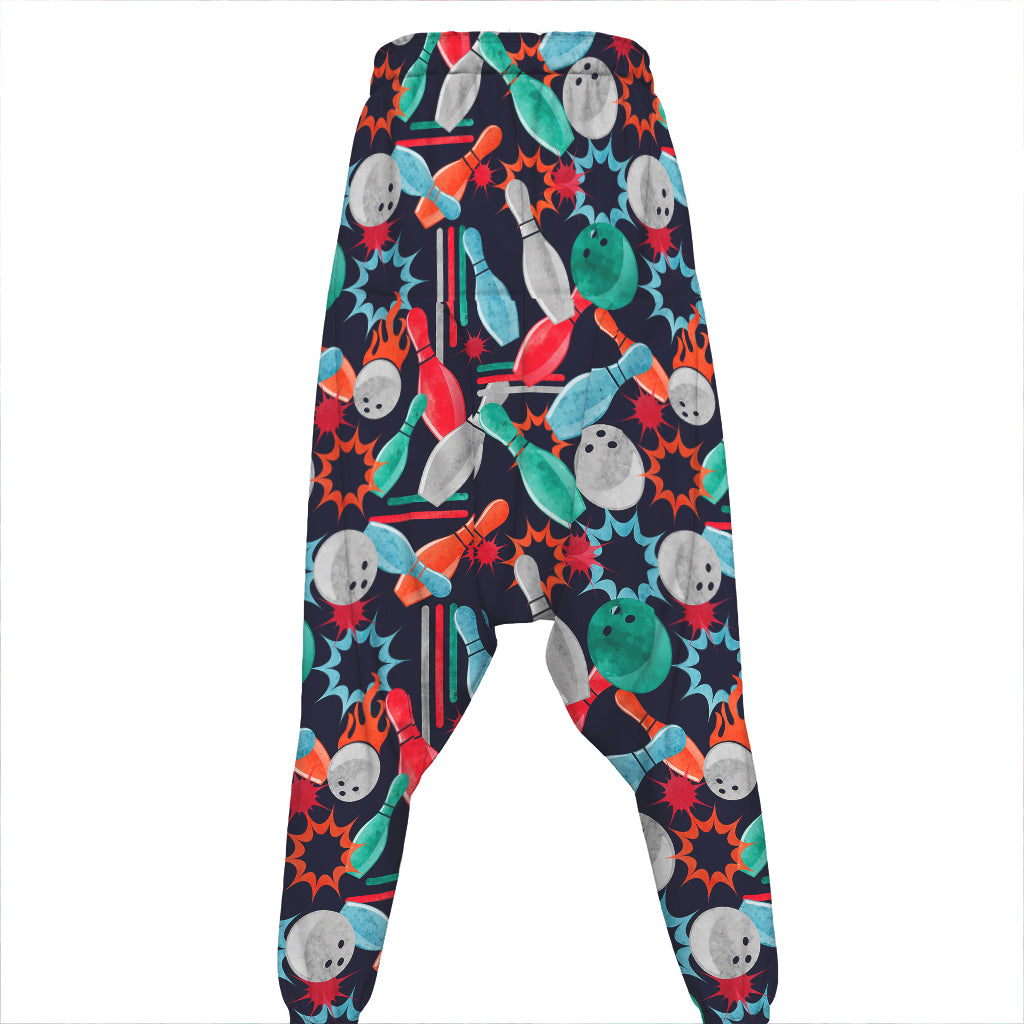 Watercolor Bowling Theme Pattern Print Hammer Pants