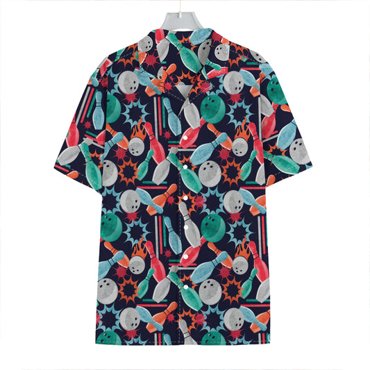 Watercolor Bowling Theme Pattern Print Hawaiian Shirt