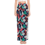 Watercolor Bowling Theme Pattern Print High Slit Maxi Skirt