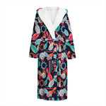 Watercolor Bowling Theme Pattern Print Hooded Bathrobe