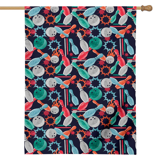 Watercolor Bowling Theme Pattern Print House Flag