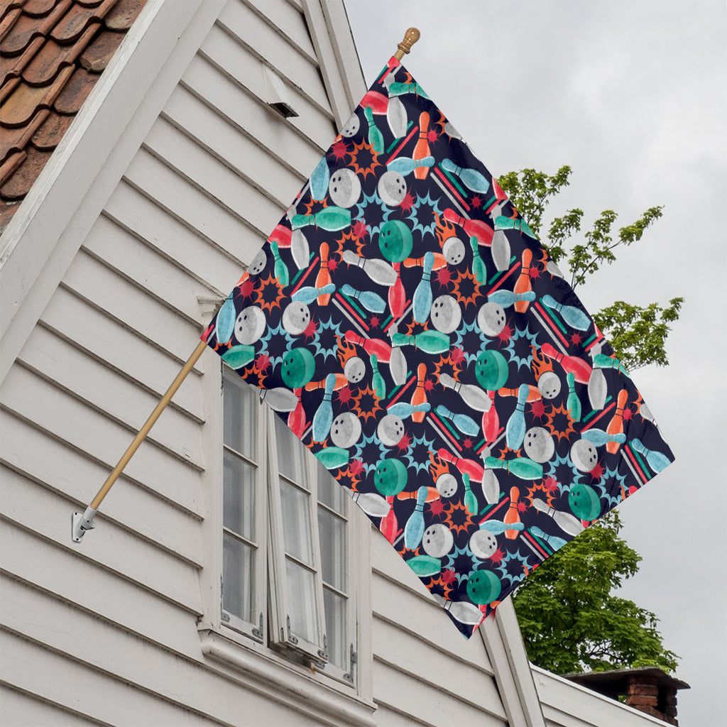 Watercolor Bowling Theme Pattern Print House Flag