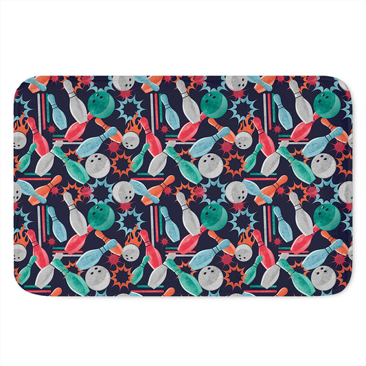 Watercolor Bowling Theme Pattern Print Indoor Door Mat