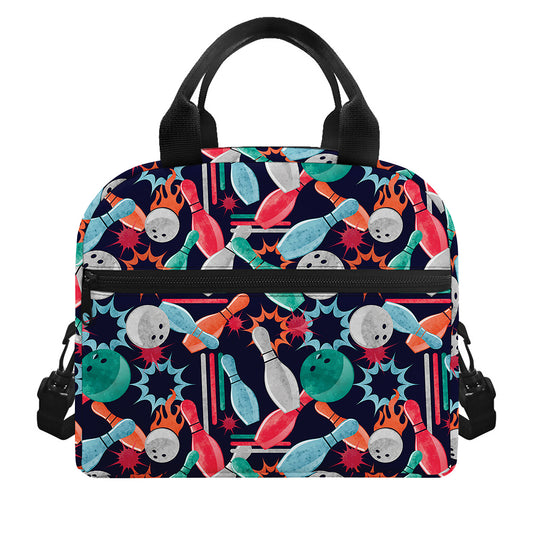Watercolor Bowling Theme Pattern Print Insulated Lunch Bag