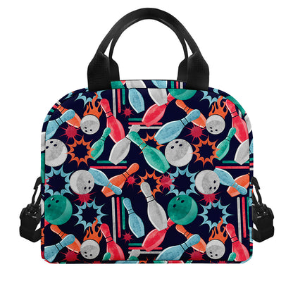 Watercolor Bowling Theme Pattern Print Insulated Lunch Bag