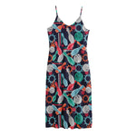 Watercolor Bowling Theme Pattern Print Jersey Midi Cami Dress