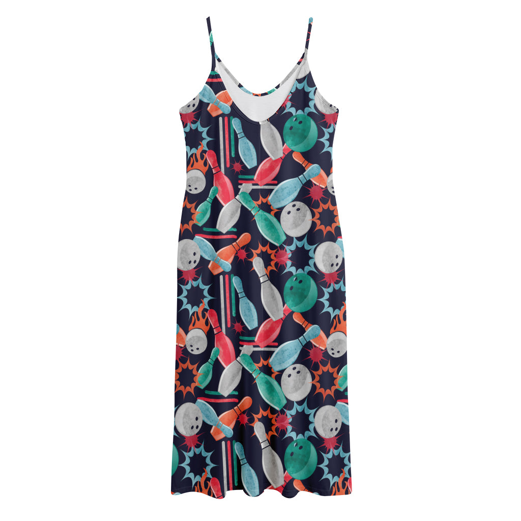 Watercolor Bowling Theme Pattern Print Jersey Midi Cami Dress
