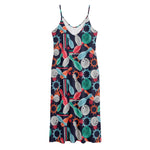 Watercolor Bowling Theme Pattern Print Jersey Midi Cami Dress