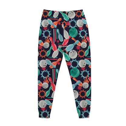Watercolor Bowling Theme Pattern Print Jogger Pants
