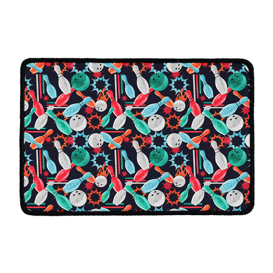 Watercolor Bowling Theme Pattern Print Kitchen Mat