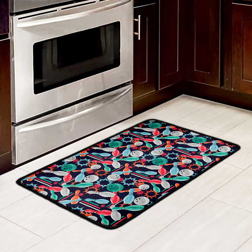 Watercolor Bowling Theme Pattern Print Kitchen Mat