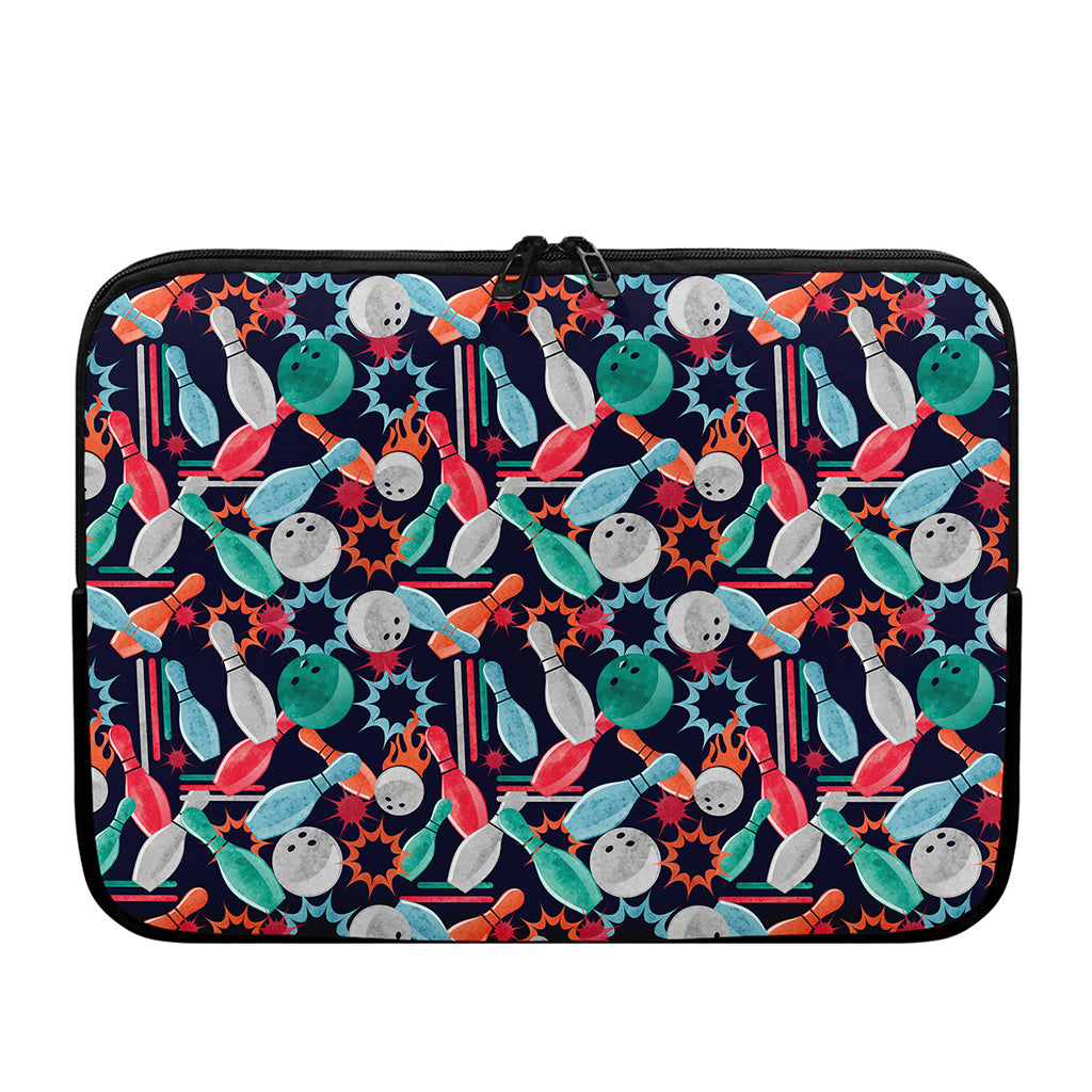 Watercolor Bowling Theme Pattern Print Laptop Sleeve
